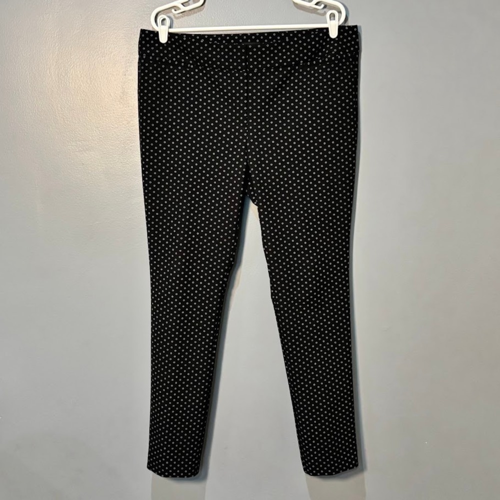 Ann Taylor Signature Pants Womens 14 Black Polyester Polka Dot Slim Work Classic